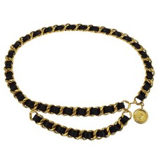 Chanel Chain Belt Medallion Gold Black Small Good 29 135475