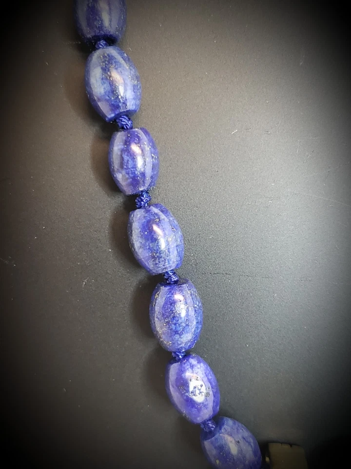 Hand Knotted Lapis Lazuli Beaded Necklace Tear Drop Pendant 17" SX Thai - Image 4 of 4