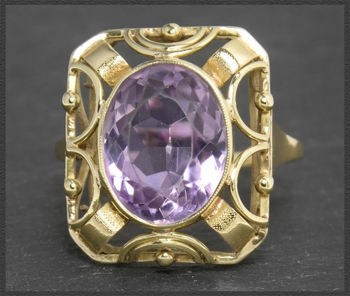 Ring mit lila 8,50ct Amethyst, 585 Gold Damen Cocktailring, Vintage um 1950 - Bild 4 von 6