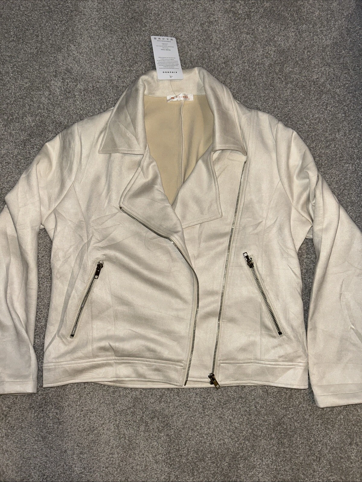 OFF WHITE Giacca moto KIRUNDO donna super morbida ecopelle scamosciata bianco sporco trendy taglia small NUOVA