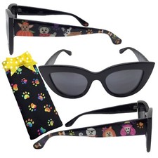 Women  s Hand-Painted Cat Eye Halloween Sunglasses with Paw Print Sunglass Case