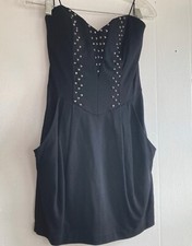 Guess Y2K Black Dress Studded Body Con Strapless Pockets Club Size 4