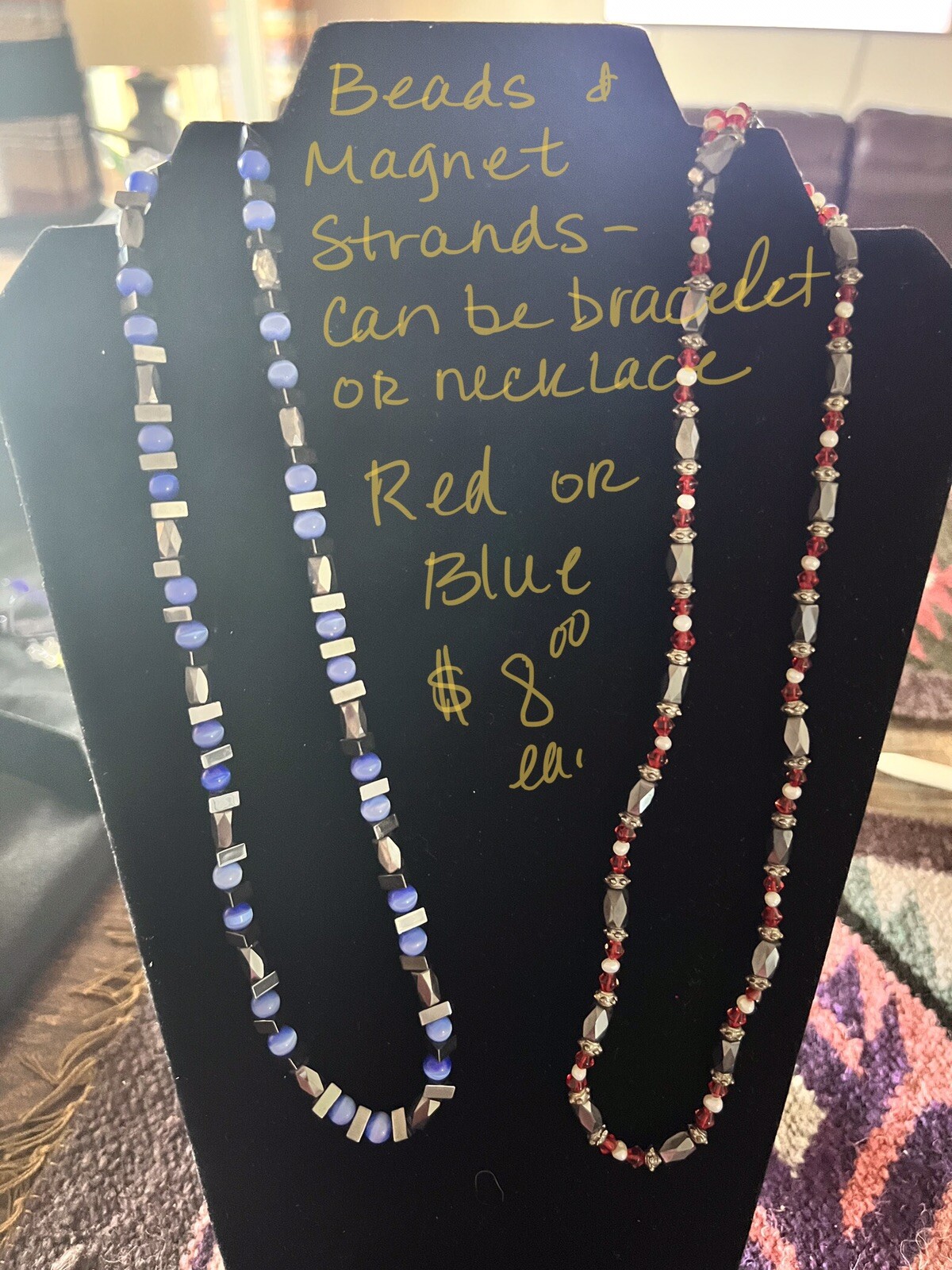 necklaces 2 Strands One Blue One Red Gem