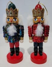 2 Nutcracker Sequin Figurines Christmas Ornaments Holiday Sparkle 5 3/8" EUC
