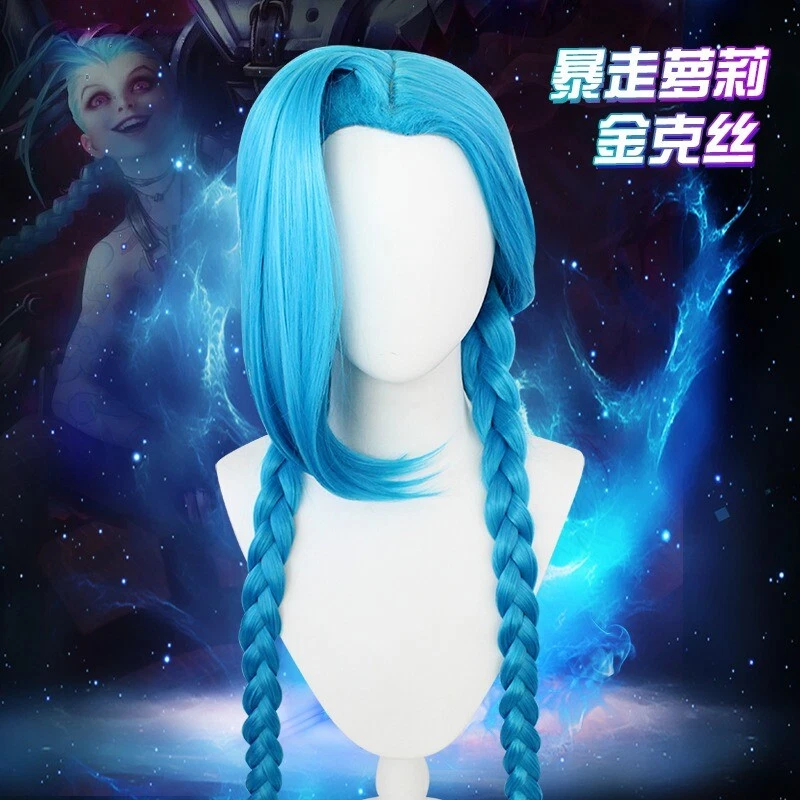 LOL Arcane Jinx Cosplay Wigs Women 130cm Long Blue Braided Synthetic Hair Gifts - Image 2 of 4