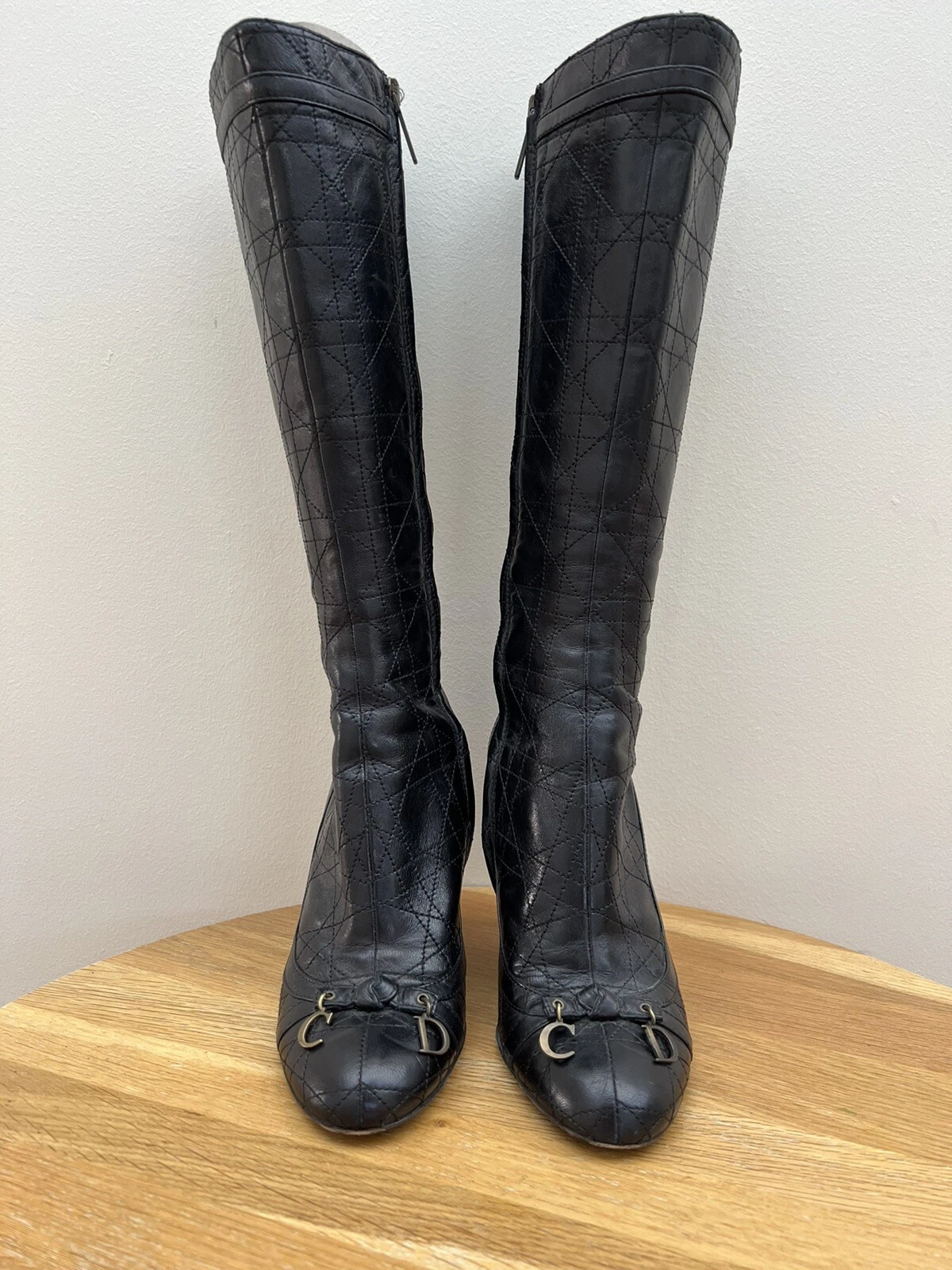 Dior Cannage Boots   Black/Nero Lamb Leather Size 36.5 Heels  In Great Condition