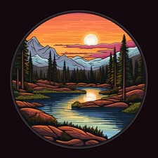 Mountain Lake Forest Applique Patch - Outdoor Nature Badge Iron on 