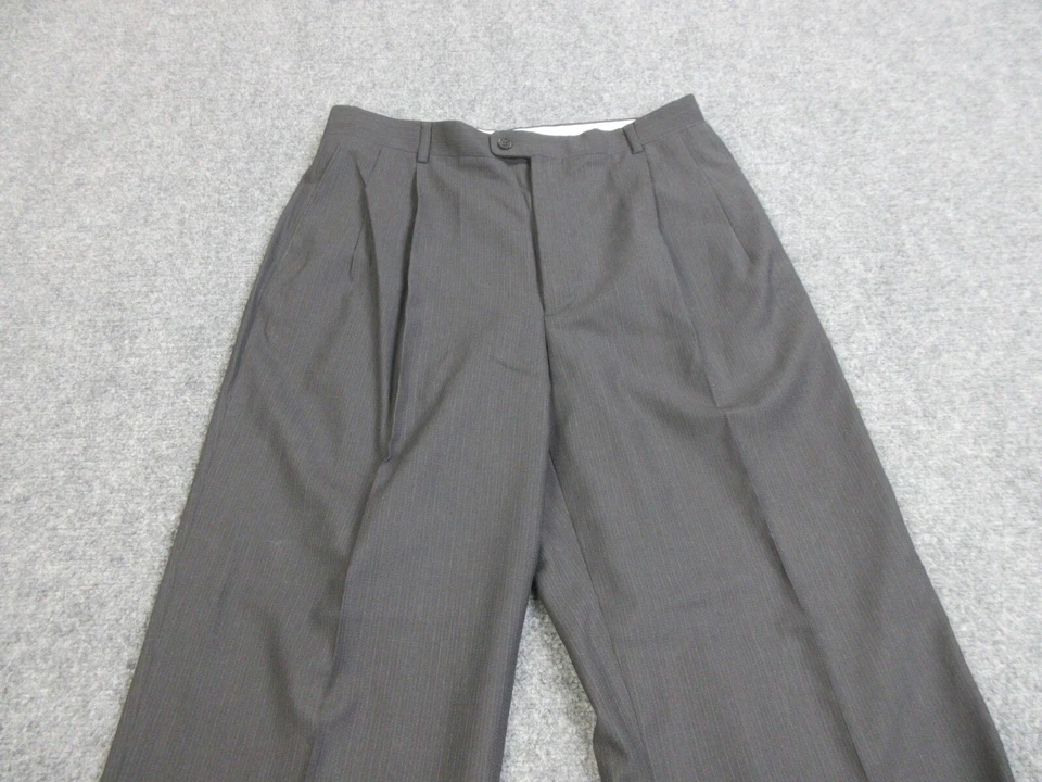 Zanella Pants Mens 32 Gray Slacks Dress Pleated Wool Cuffed Italy 32X29 - Image 3 of 4