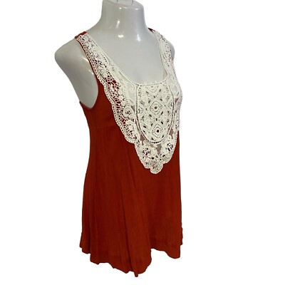 tobi crochet dress TOBI Dress Womens Small Orange Sleeveless Crepe Crochet Lace Beach Boho  Vacation
