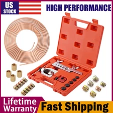 Brake Line Pipe Repair Kit 1/4 25ft Copper Pipe Flaring Tool + 20 Nuts Fittings