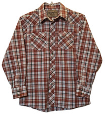 Wrangler Retro Boys L Western Shirt Long Sleeve Snaps Red Plaid Rodeo