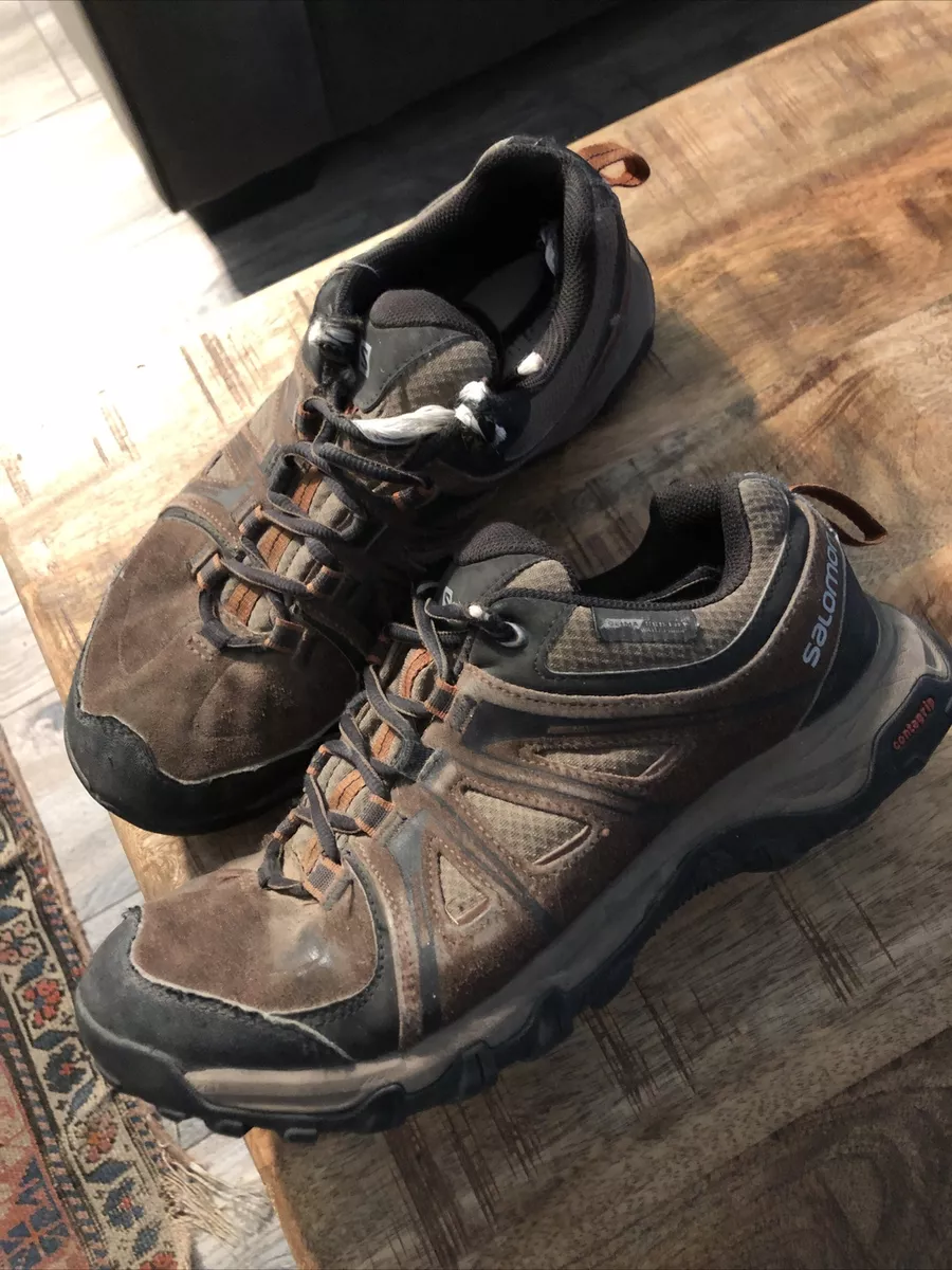 Salomon Brown Leather Waterproof Hiking Trail Shoes Women s 9 Nice