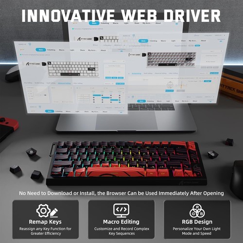ATTACK SHARK X68 PRO HE Wireless Rapid Trigger Gaming Keyboard with Adjustable - Picture 9 of 28
