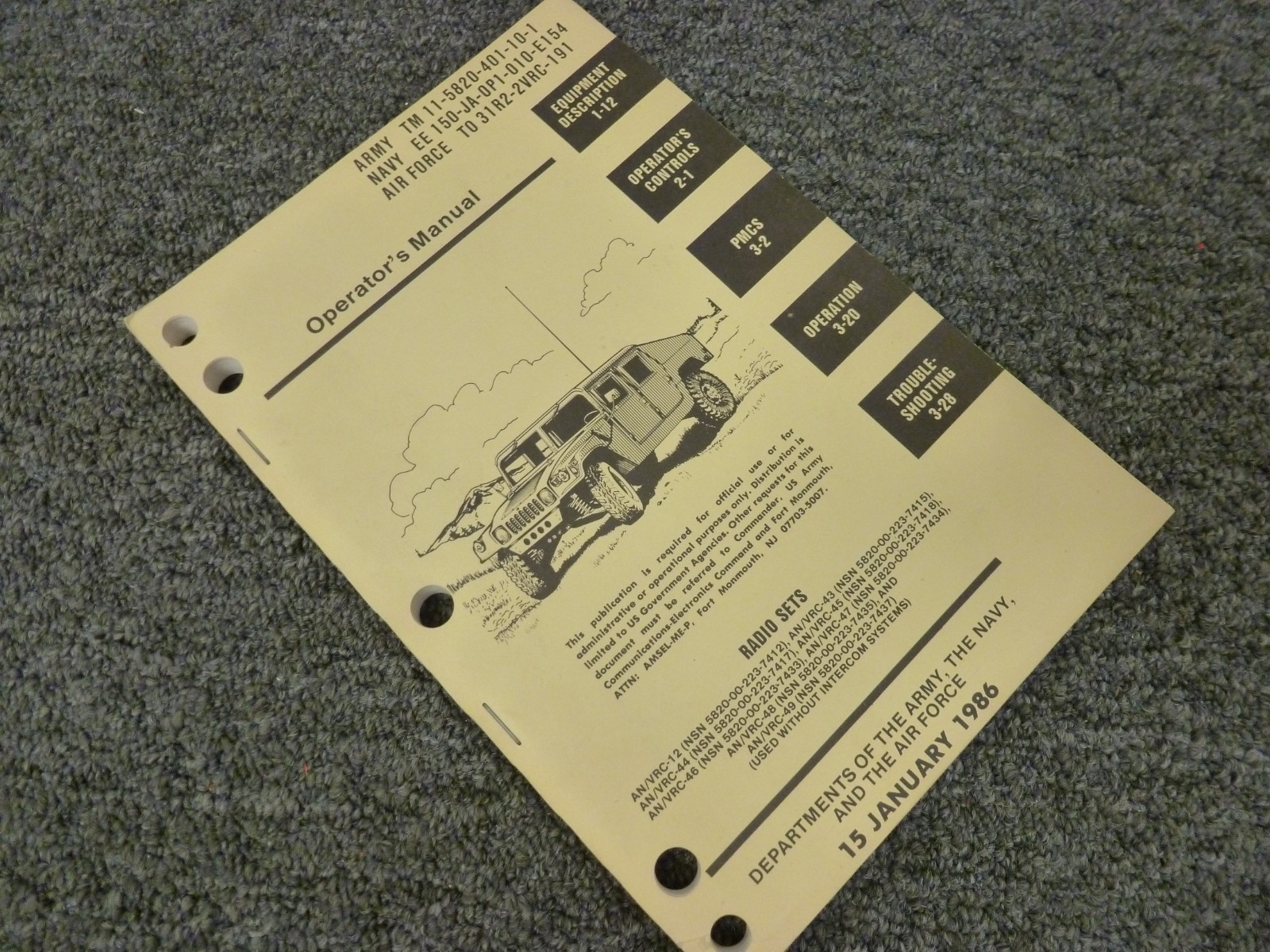 1986 Army Navy Air Force VRC-43 VRC-45 VRC-47 Radio Set Owner Operator ...