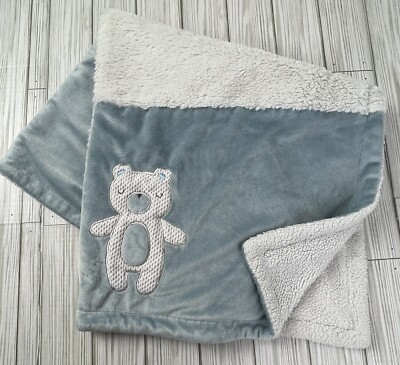 KYLE DEENA Plush Baby Blanket Lovey Blue White Squares Teddy Bear
