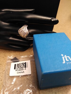 JTV White Cubic Zirconia Rhodium Over And 14k Yellow Gold Over Sterling Silver R