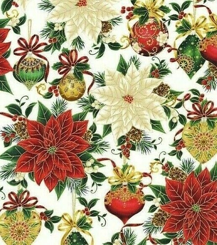 BEAUTIFUL METALIC CHRISTMAS ORNAMENTS DECORATIVE COTTON FABRIC FQ - Picture 2 of 3
