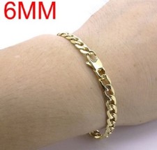 Thick Mens 20cm Stainless Steel Gold Curb Link Chain Bracelet 6mm 8mm 12mm