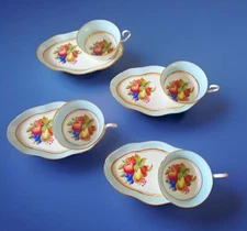 Vintage Windsor Bone China Tea Cup With Tennis Plate - Blue With Fruit Design