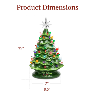 15In Ceramic Christmas Tree, Pre-Lit Hand-Painted Holiday Decor W