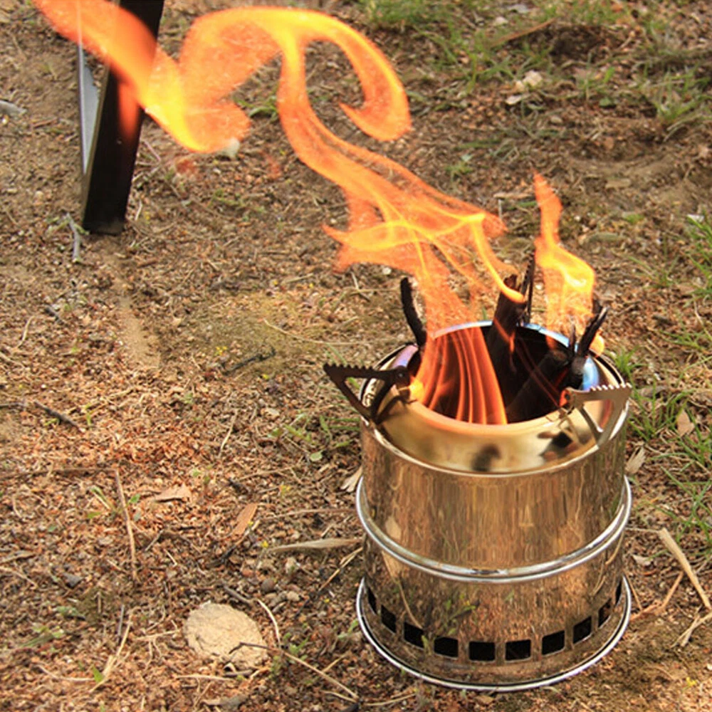 Portable Stainless Steel Folding Wood Stove Camping Picnic BBQ Cook Stove  H3F8 | eBay