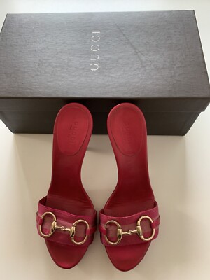 GUCCI Women's Sz 6B Hosebit Platform Clog Heel Slip On Sandals Fuchsia |  eBay
