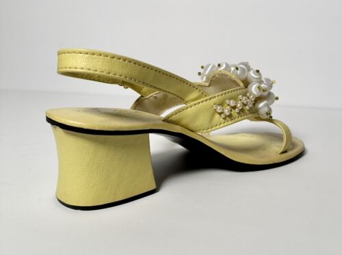 Vintage 1960s 1970s Vagabonds Pearl Beaded Satin Ball Sandal Heel Shoes Yellow 7 - Picture 12 of 22