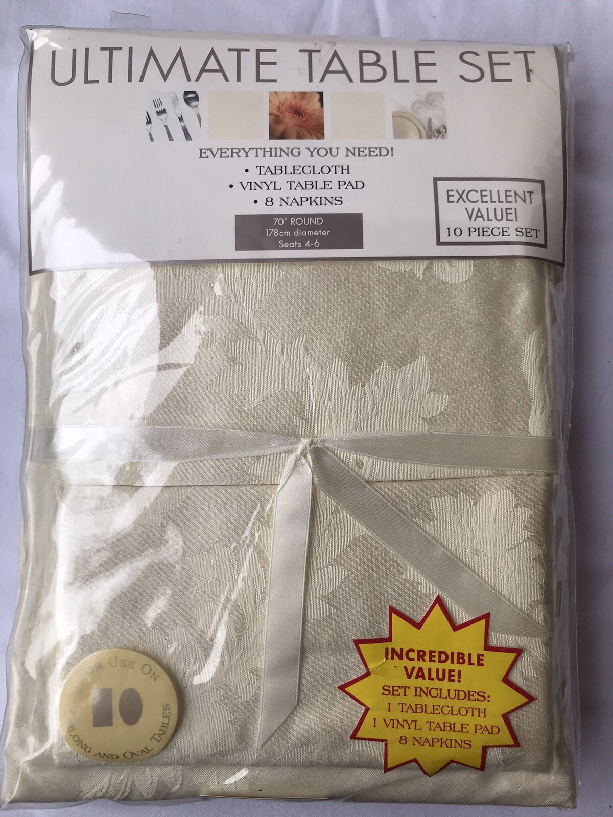 10 Piece Ultimate Table Set Tablecloth, Pads & Napkins 70” Fits Round