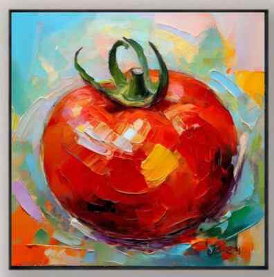 ORIGINAL Oil PAINTING on Canvas Tomato  Textured  Art 8x8 in Custom Order