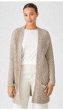 Eileen Fisher Organic Cotton Boucle Cardigan Open Front Oatmeal Women s XL