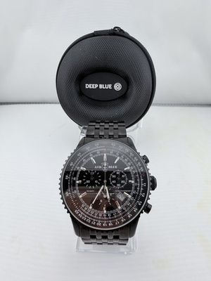 #ad Air Blue Precision Pilot Navigator Swiss Chronograph PVD Black w Case 44mm $269.99