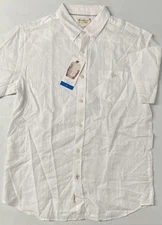 NEW Weatherproof Vintage Mens Linen Blend Short Sleeve Woven Shirt WHITE LARGE