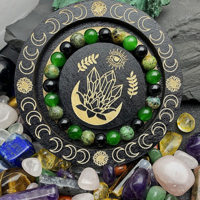 Elastische Kordel verstellbar Armband schwarz Obsidian grün Aventurin Perlen