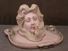 1900's Art Nouveau Flapper Smoking Girl Schafer & Vater Tray Jasper Ware Dish