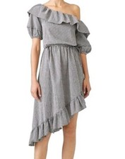 LoveShackFancy Gingham Asymmetrical Ruffled Dress