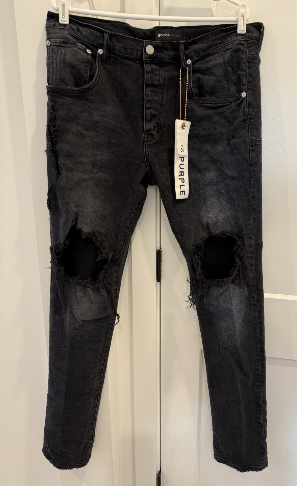 Purple Brand P002 Black Blowout Distressed Jeans Size 36 x 33 Slim Leg
