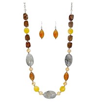 Multicolor Neutral Bead Necklace Earring Set Brown Beige Gray Statement jewelry