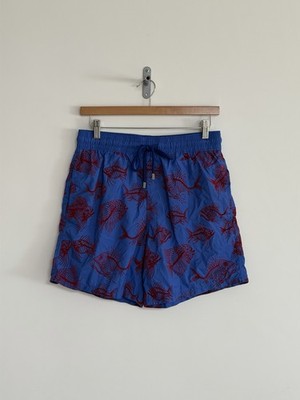 Vilebrequin Badeshorts blau rot Filz Fisch ultraleicht Herren Large