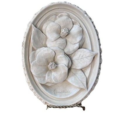 Floral Bas Relief   Stucco Plaster Cast , Oval Plaque Wall Decor SIGNED Numbered