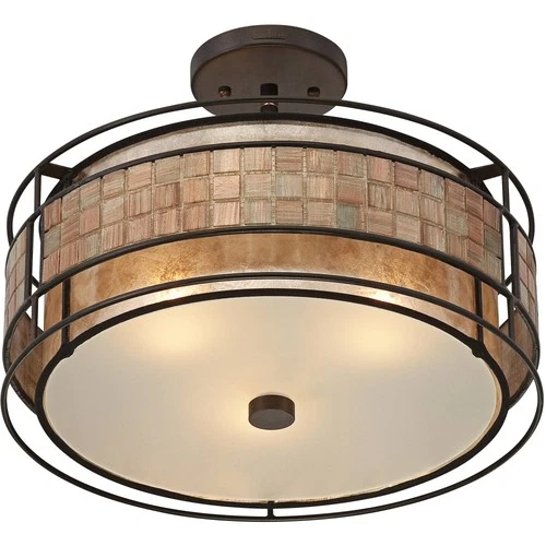 Quoizel Laguna 16" Wide Renaissance Copper Glass Shade Ceiling Light - Picture 4 of 7
