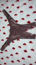 Victoria's Secret Shine Strap Lace Crotchless Brazilian Panty Purple Vapor L NWT