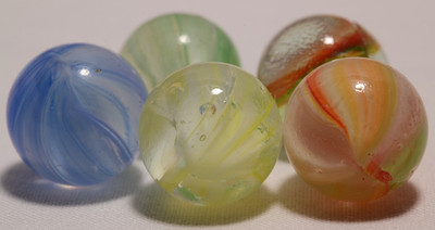 5 Vintage French Euro Sparkler Marbles Mixed Bright Tangy Colours 1950/60s