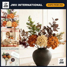 Autumn Table Centerpieces - Burnt Orange Hydrangea & Eucalyptus Floral Decor