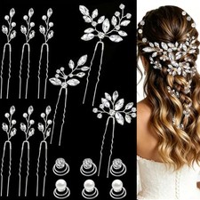 15 Pcs Bridal Hair Pins Set Crystal Pearl Wedding Hair Accessories Bling Silver