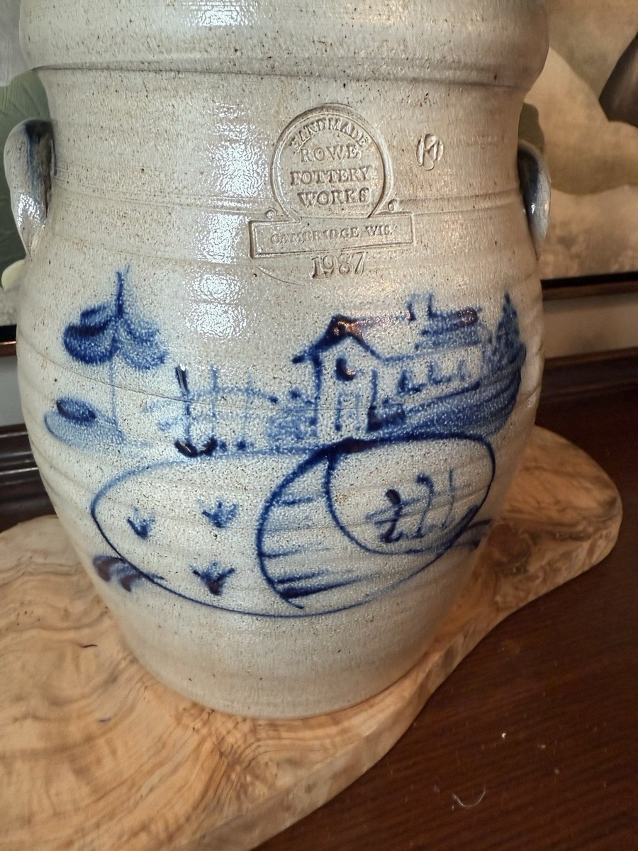 Rowe Pottery Salt Glazed Stoneware Table Lamp 1987 Crock Blue Hand