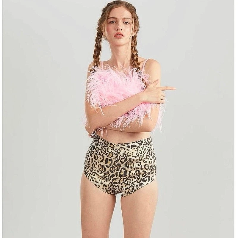 Camiseta sin mangas corta sin mangas borrosa pluma de avestruz rosa SGinstar talla S Foto 4 de 4