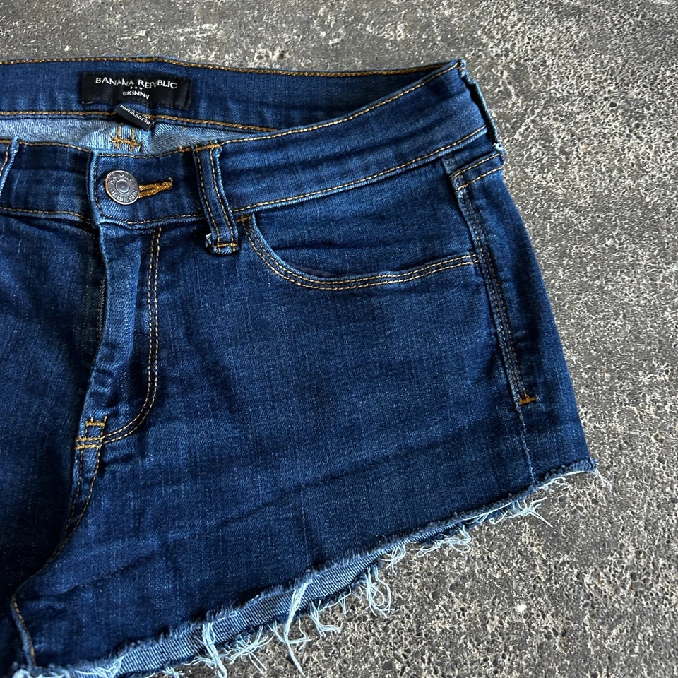 Banana Republic Cut Off Denim Jean Shorts Size 4P Blue Dark 2" Booty Waist 27 - Image 3 of 4
