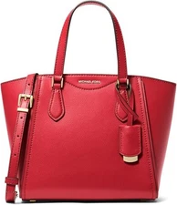 Michael Kors Taryn Crossbody Bag Strap Crimson Red Gold Leather Shoulder Handbag