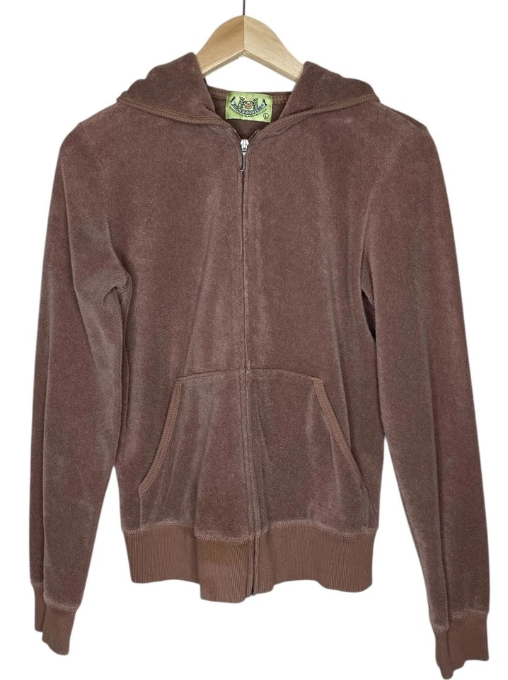 Vintage Juicy Couture Y2K Brown Velour Full Zip Hoodie Sweatshirt USA Large - Image 2 of 4