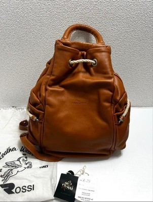 Bruno Rossi Leather Backpack Made in Italy Brown All Leather with Storage Bag